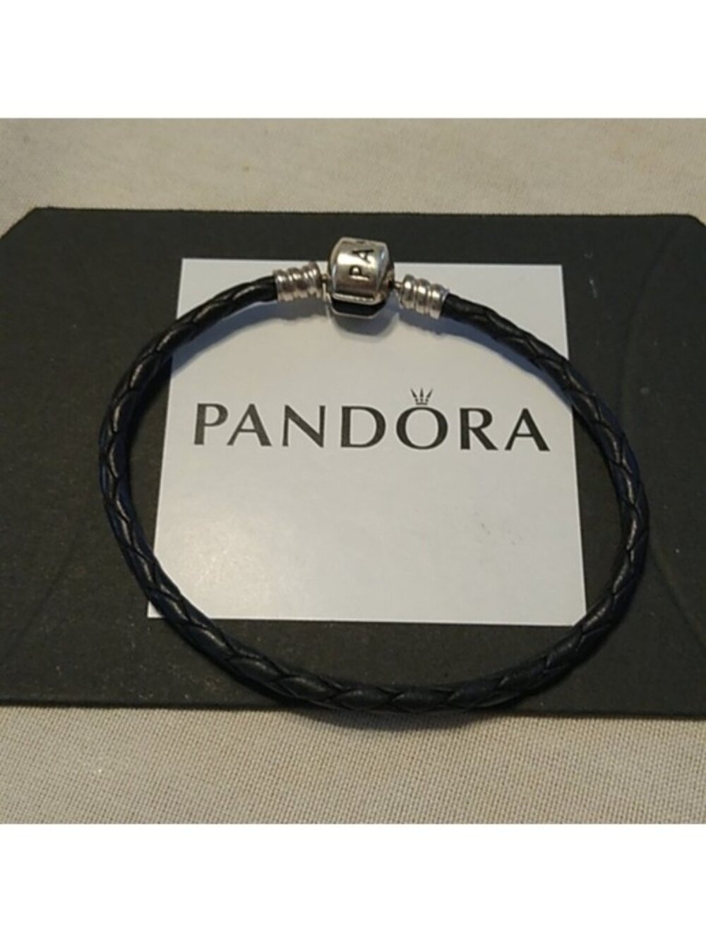 Pandora Single Black Braided Leather Bracelet  7.5"